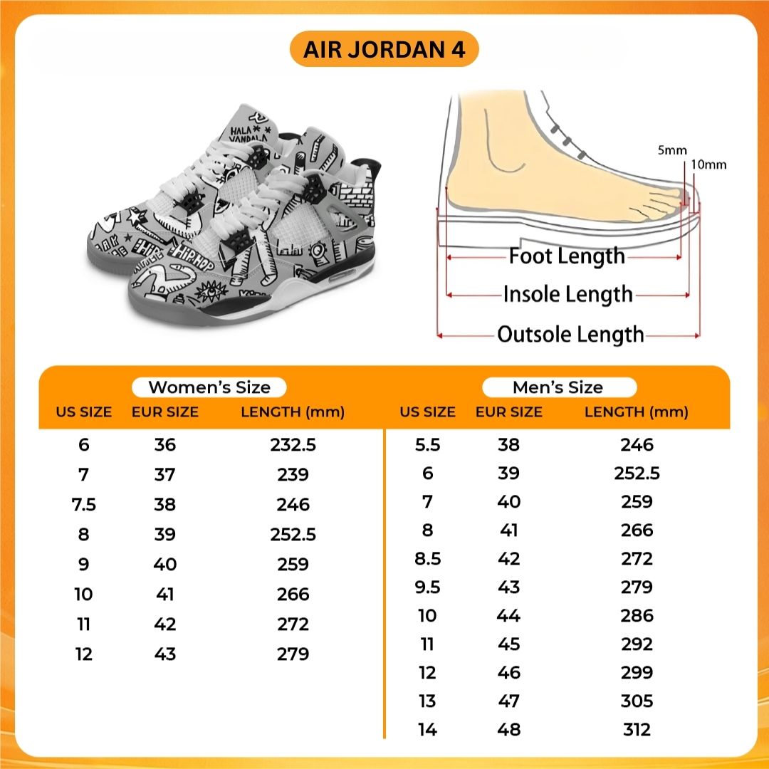 Air Jordan 4 Shoes Size Chart - Initial D Store